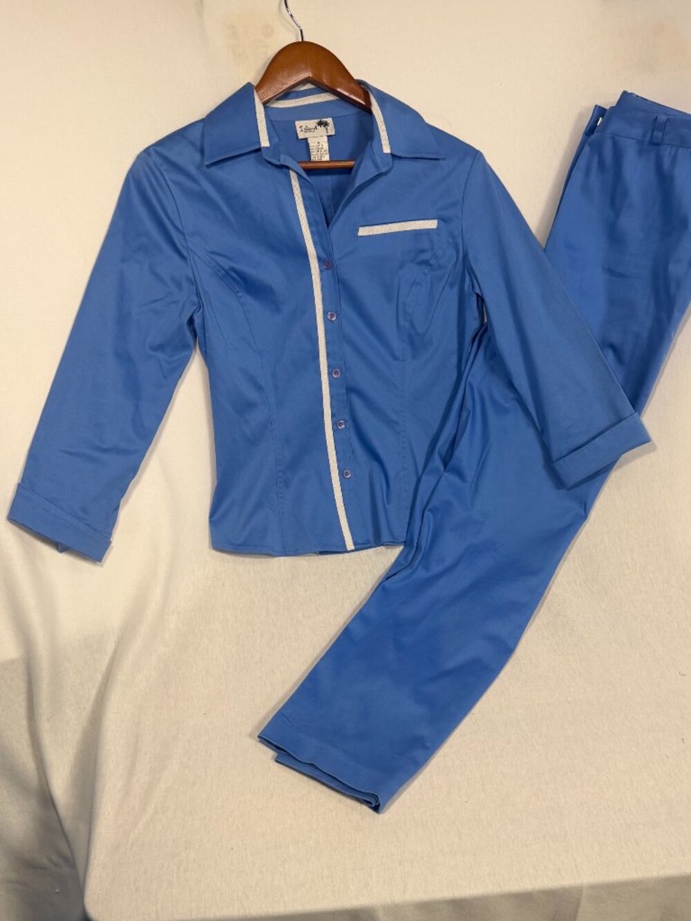 Island Republic Resortwear Pants Set Blue Cotton Top 4 Pants 8 Summer Beach Suit